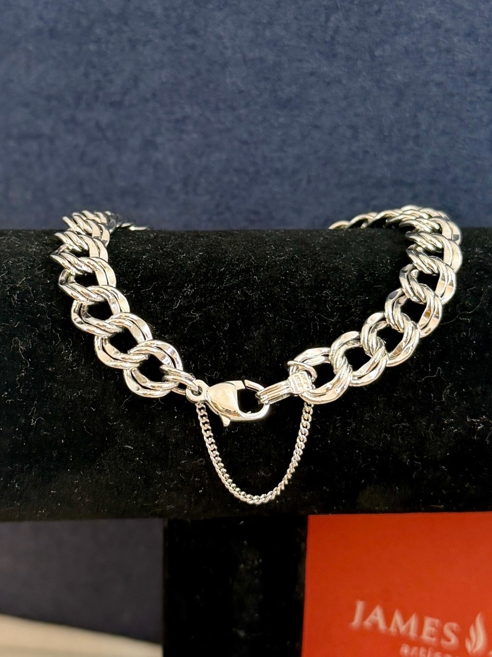 JAMES AVERY Sterling Silver Heavy Double Curb Link Charm Bracelet; LARGE 8”